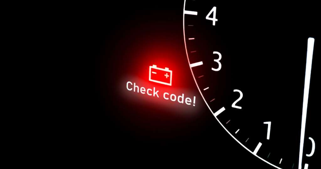 Diesel engine dashboard showing a check code warning light for ECM fault as part of a troubleshooting guide.
